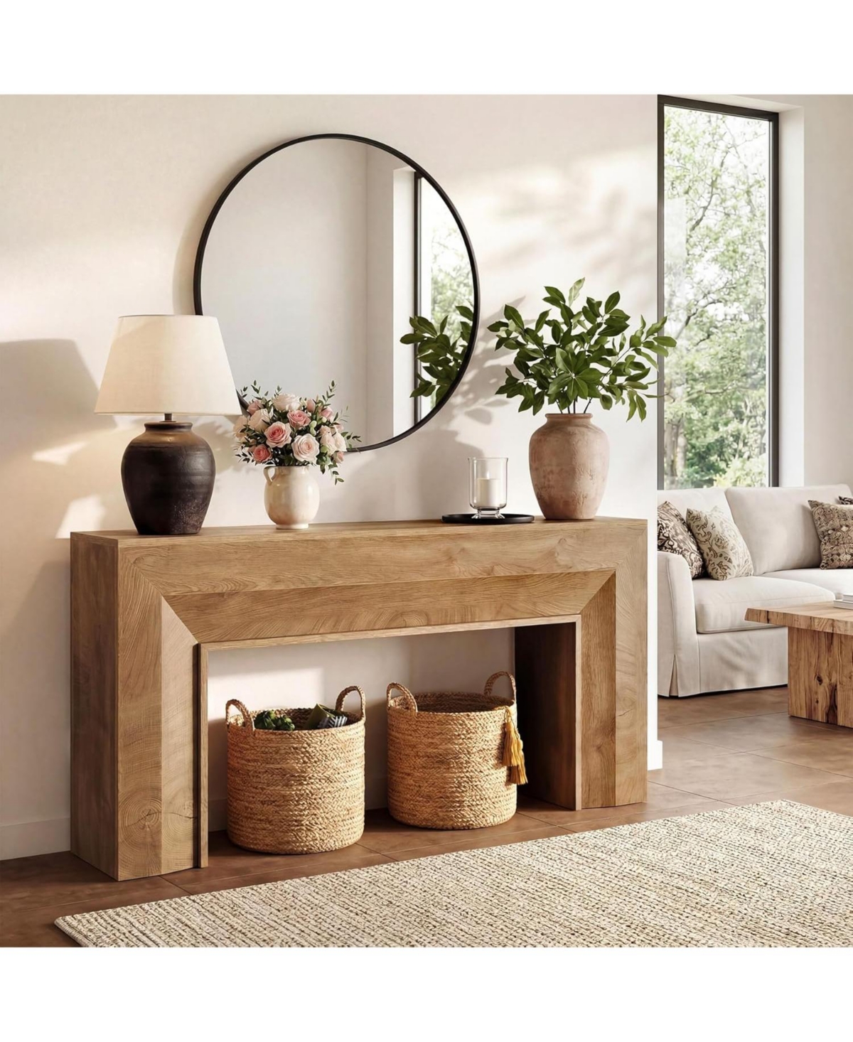 Tribesigns Farmhouse Entryway Table, 63-Inch Narrow Sofa Console Table Behind Couch