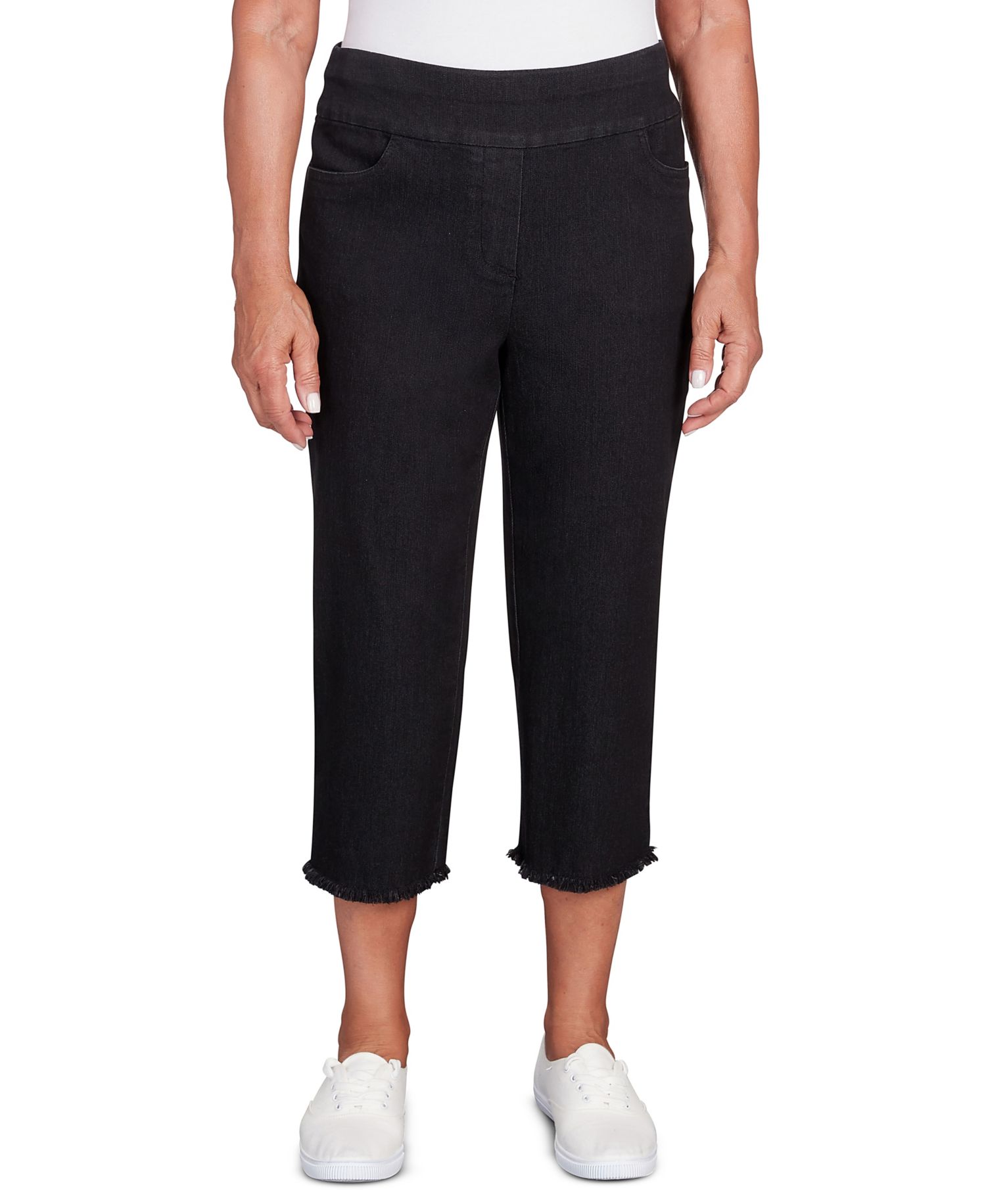 Plus Size Classic Super Stretch Denim Fringe Capri Pants