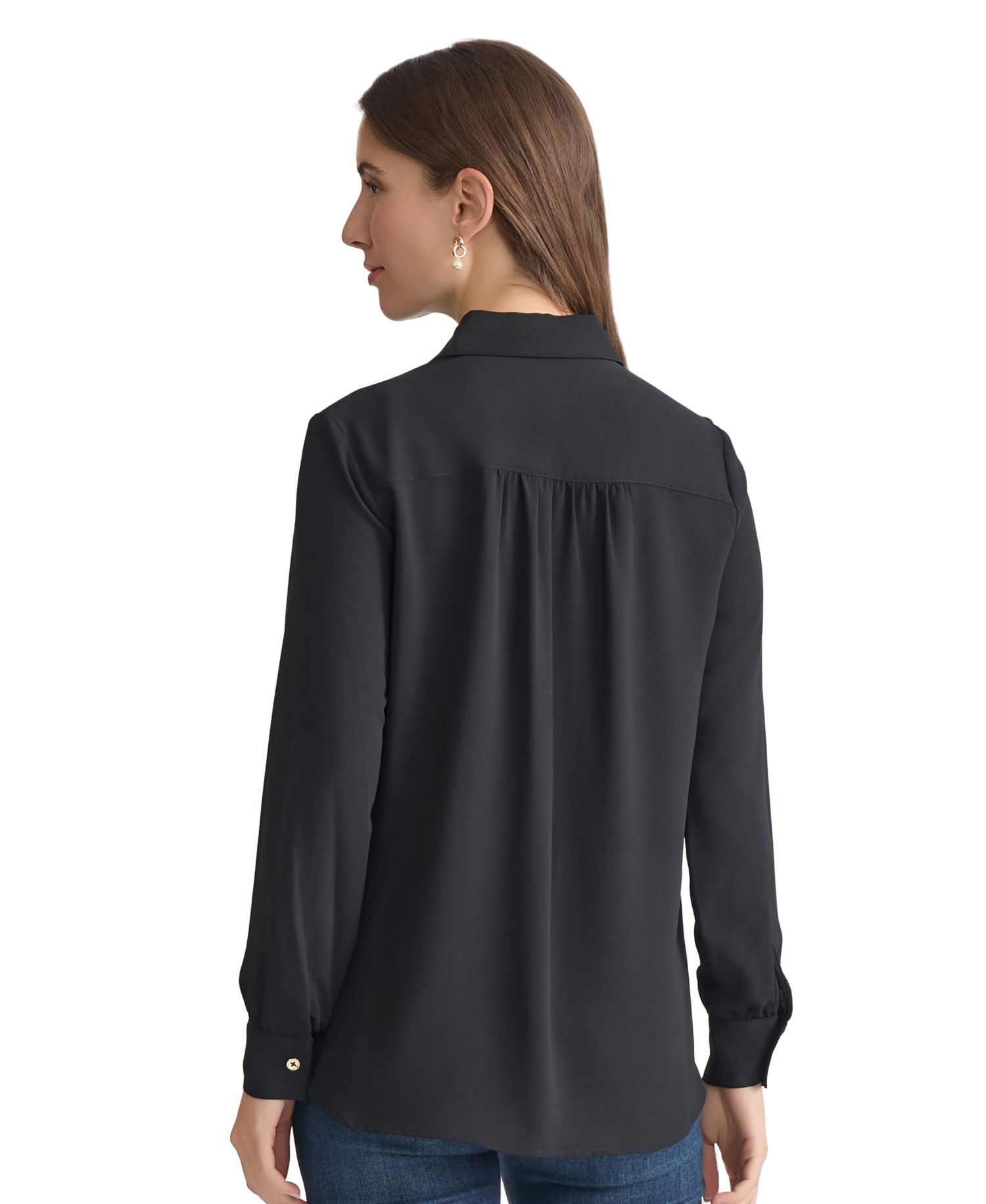 Long Sleeve Shirttail Side Button Popover Tunic
