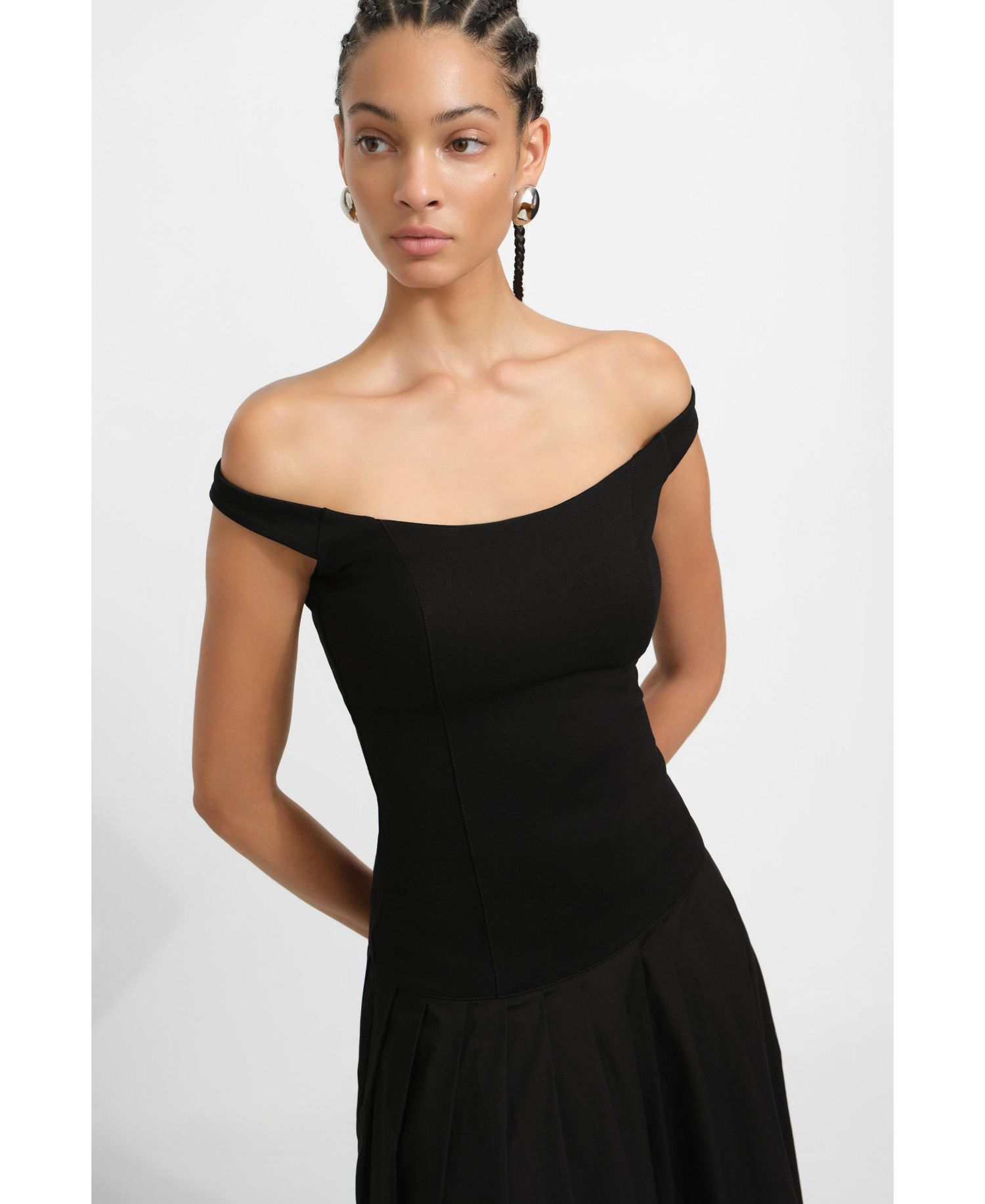 Women's Selene Off-Shoulder Dropped-Waist Pleated Cotton Maxi Dress