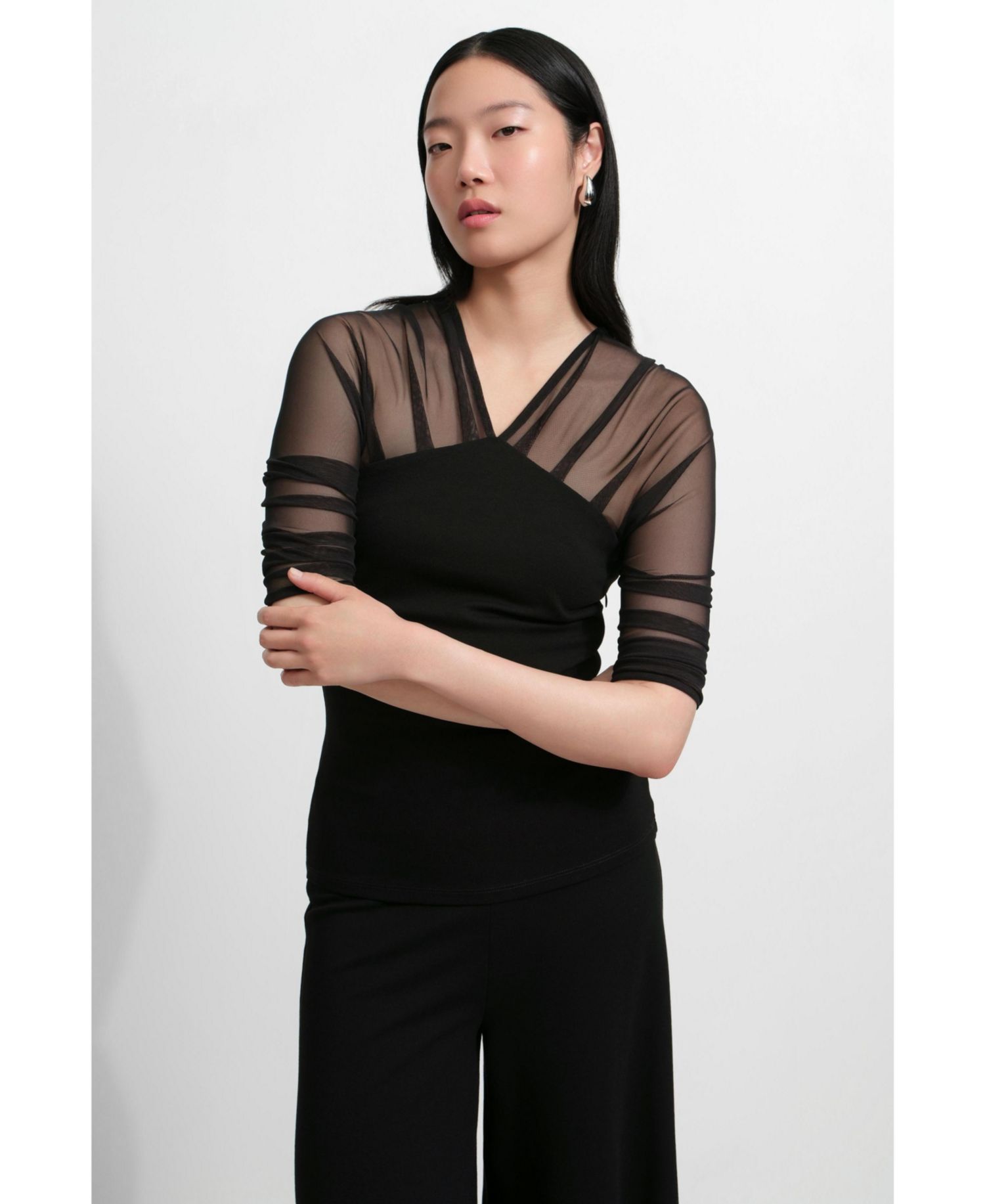 Women's Reva Sheer Mesh-Sleeve Evening Top
