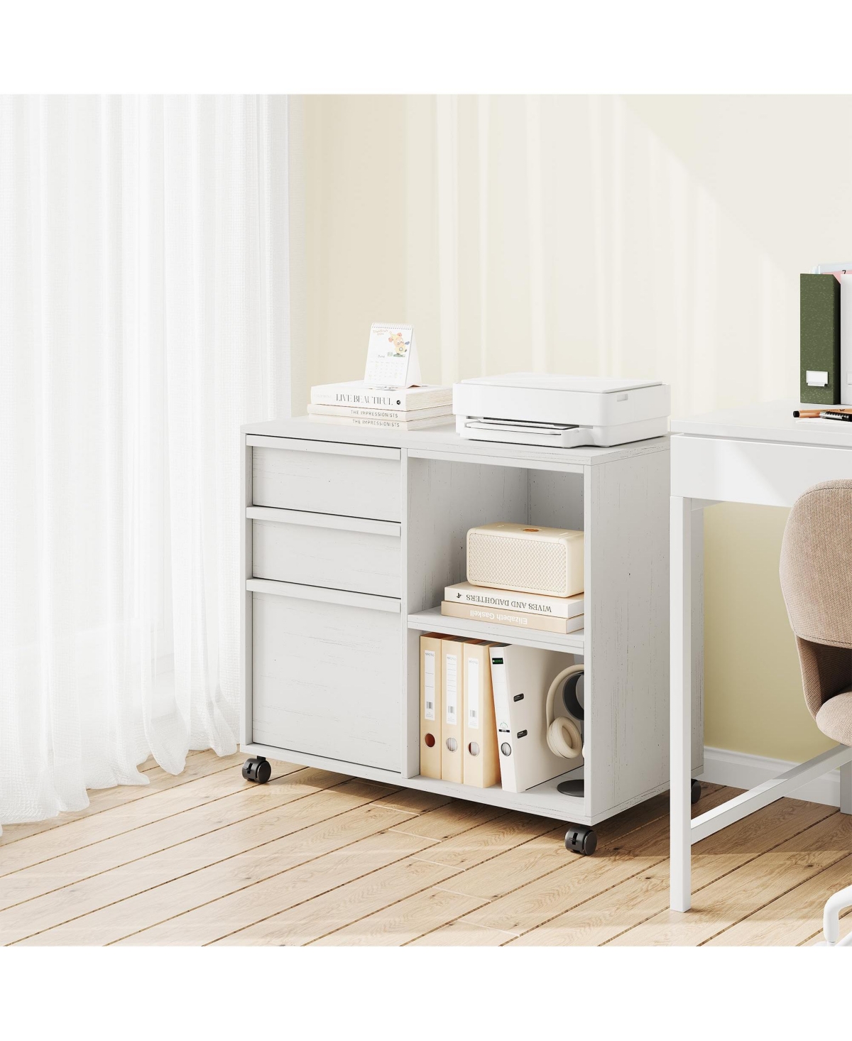 gaomon-Drawer File Cabinet with Open Shelves and Wheels for Letter and A4 Files