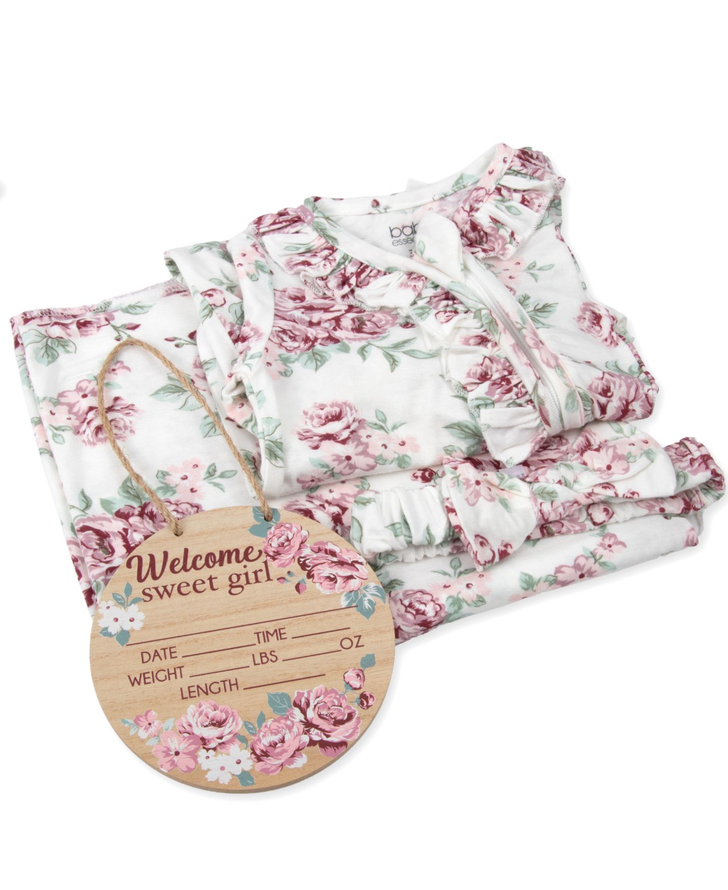 Детский набор Baby Essentials Floral: комбинезон, одеяло, повязка и табличка, цвет: Розовый — фото 3
