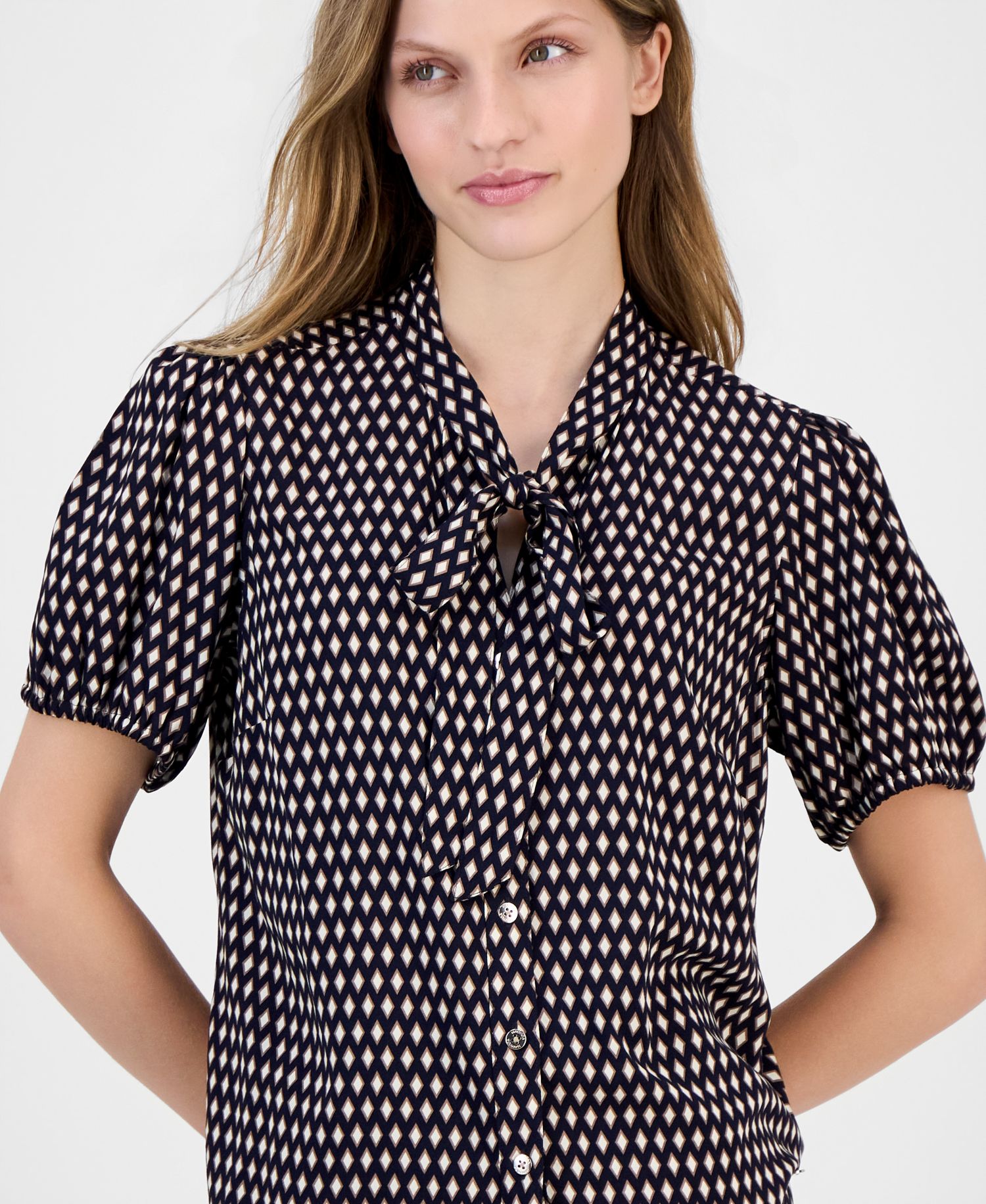Women's Printed Puff-Sleeve Button-Front Shirt