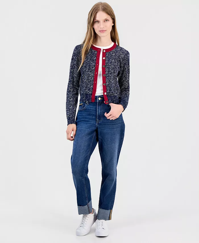 Women's Cotton Herringbone Cardigan Sweater - thumbnail 2
