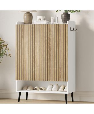 Large Shoe Cabinet with Doors, 6 Tier Shoe Storage Organizer with Adjustable Shelves for Entryway Hallway Living Room, White