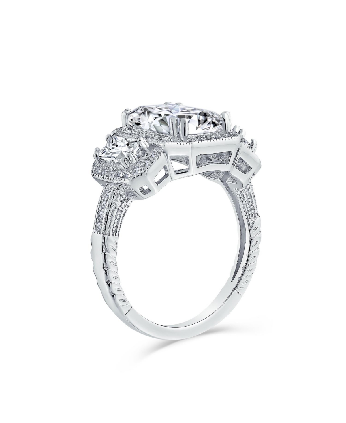 Bling Jewelry Art Deco Style Statement Engagement Ring 3CT Cz Cubic Zirconia Emerald Cut Baguette Sterling Silver