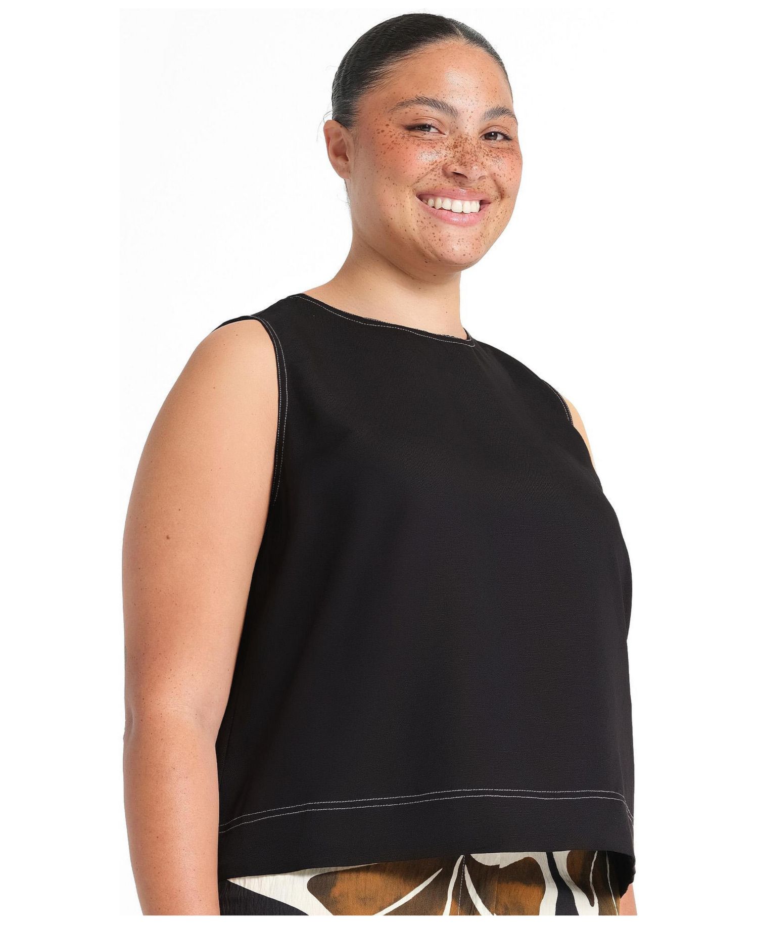 Women's Shae Linen Contrast Crew Tank Top