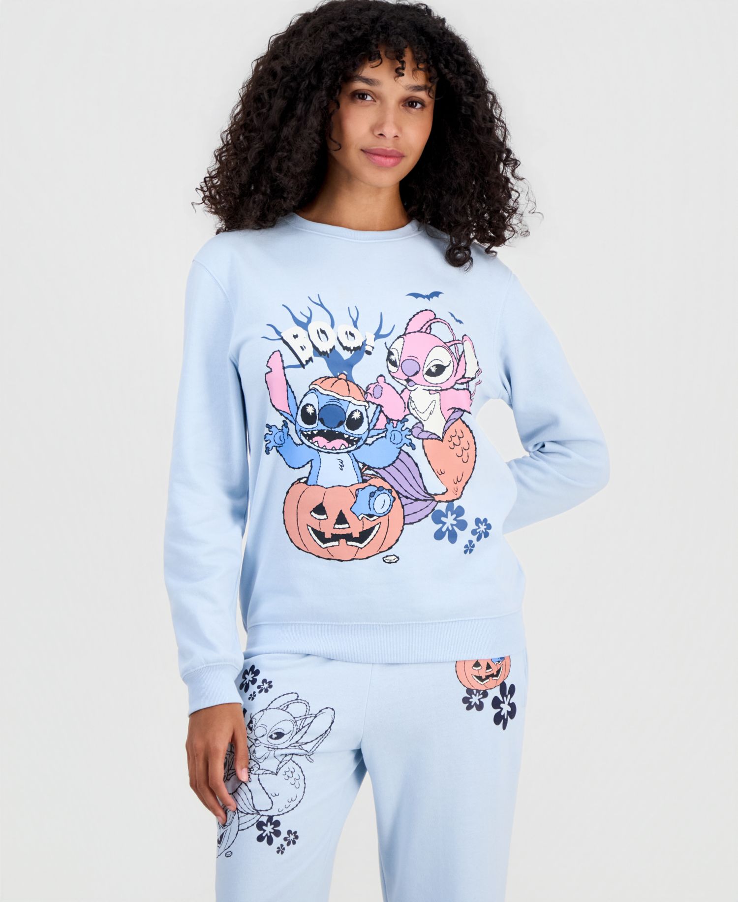 Juniors' Stitch Halloween Fleece Crewneck Pullover