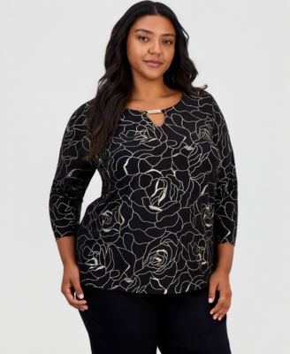 Plus Size 3/4-Sleeve Keyhole Shine Party Top