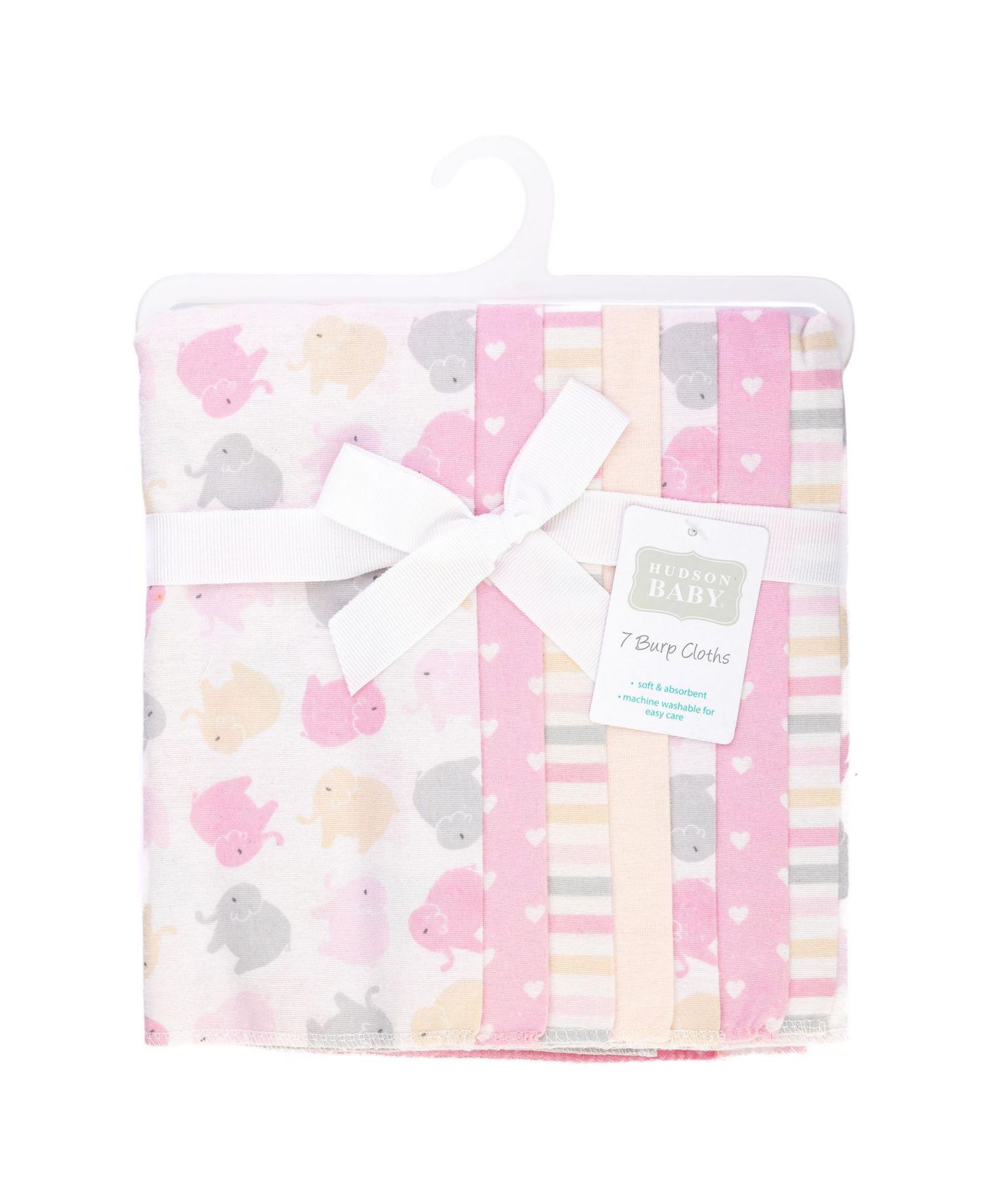 Girl Cotton Poly Flannel Burp Cloths 7-Pack, Girl Elephant