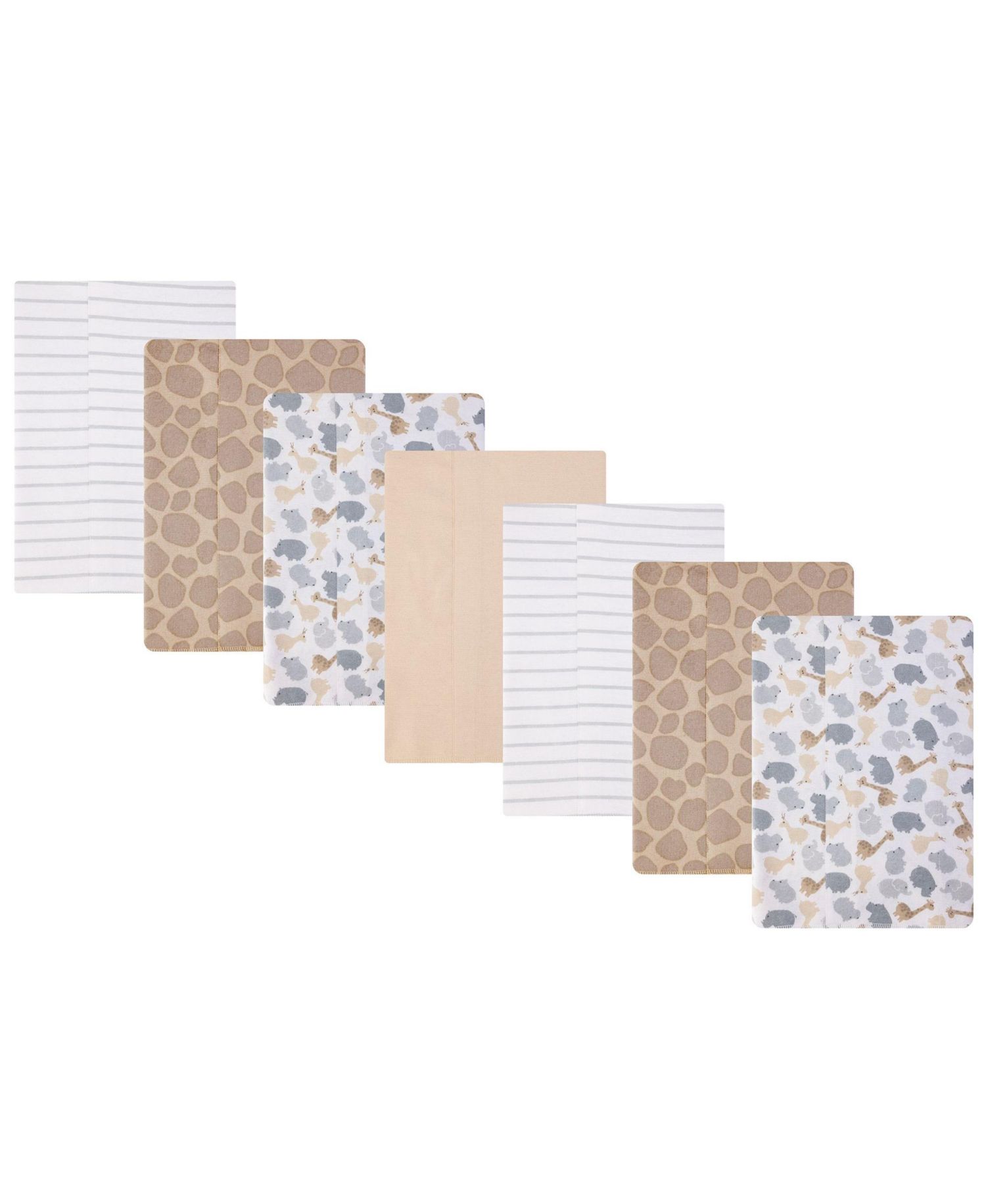 Infant Cotton Poly Flannel Burp Cloths, Safari Friends 7-Pack