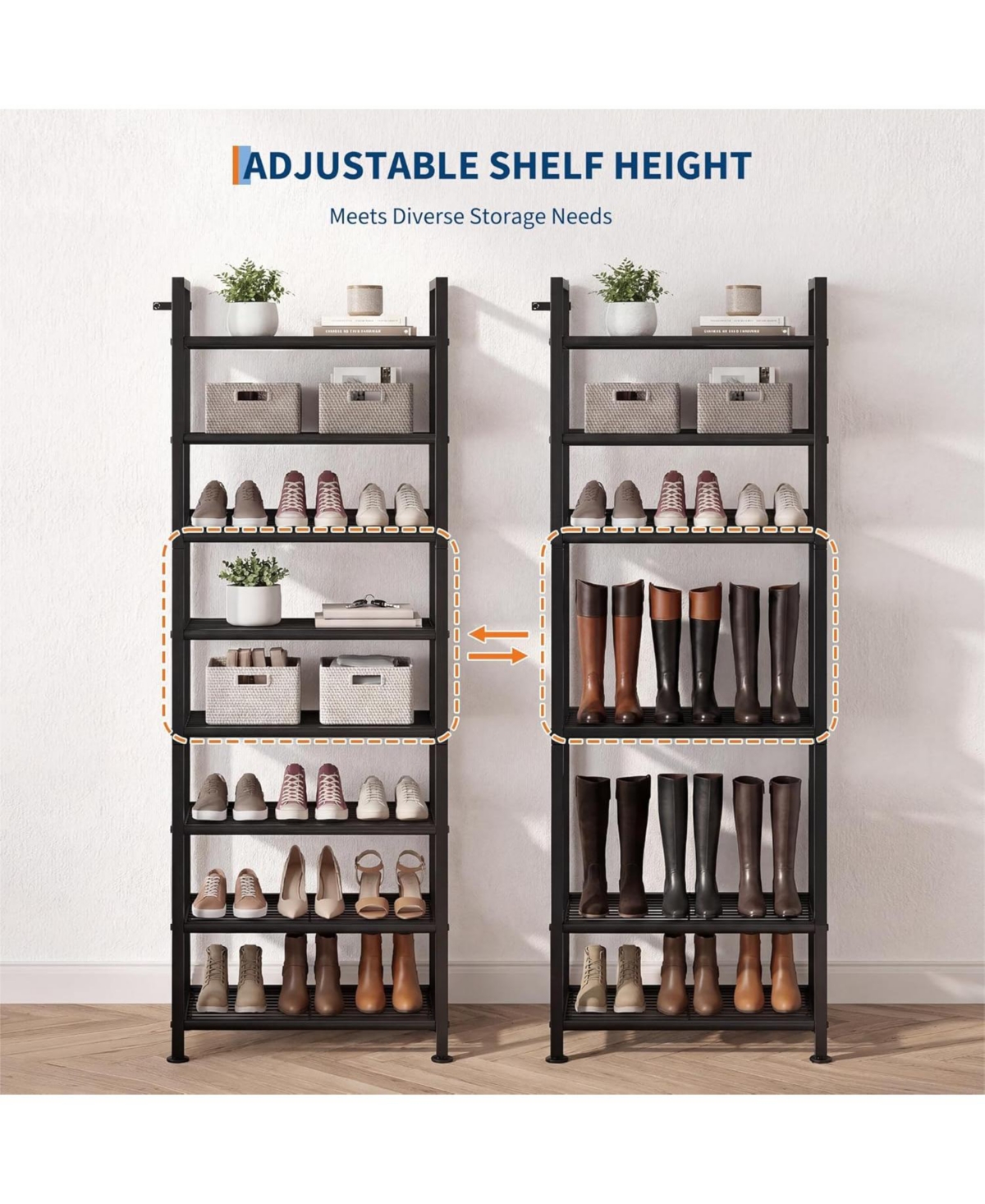 gaomon 8-Tier Slim Shoe Rack Metal Frame With Non-Woven Fabric Shelves, Adjustable Design Perfect For Entryways, Bedrooms And More