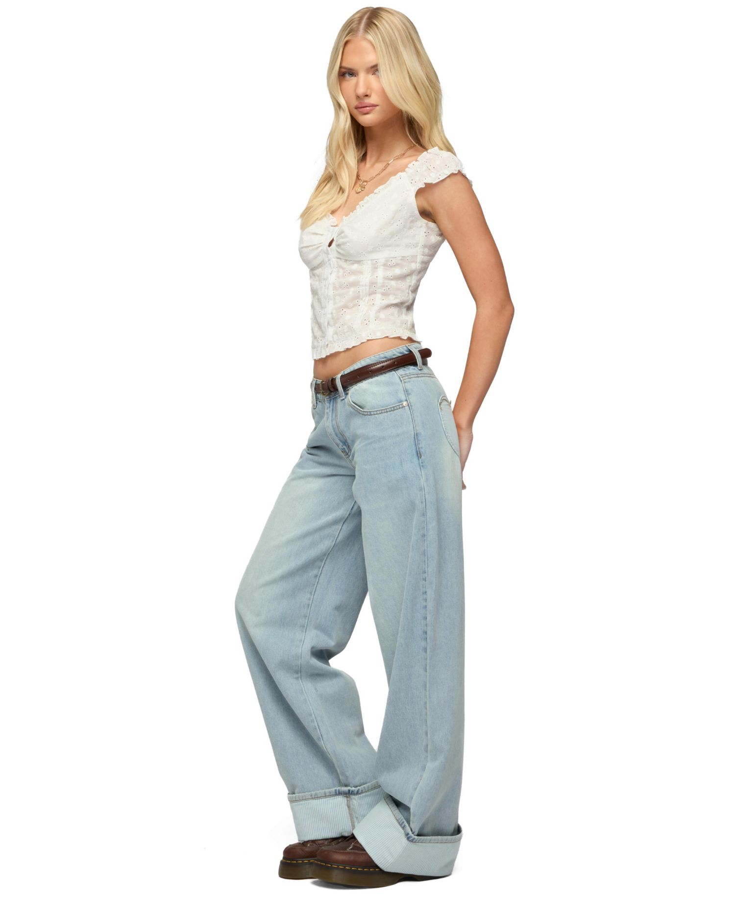 Women's Contrast Heart Low Rise Baggy Jeans