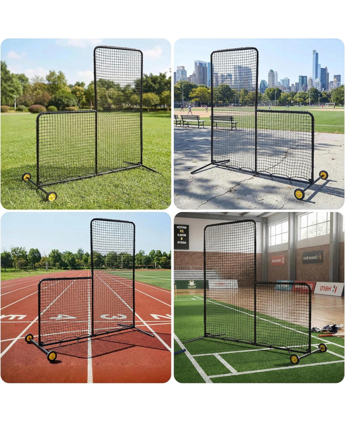 Xo L Screen Baseball Net, Portable Pitching Screen with Wheels for Batting Cage Field Practice