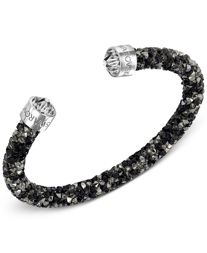 Swarovski Silver-Tone Black Crystal and Crystaldust Open Cuff Bracelet ...