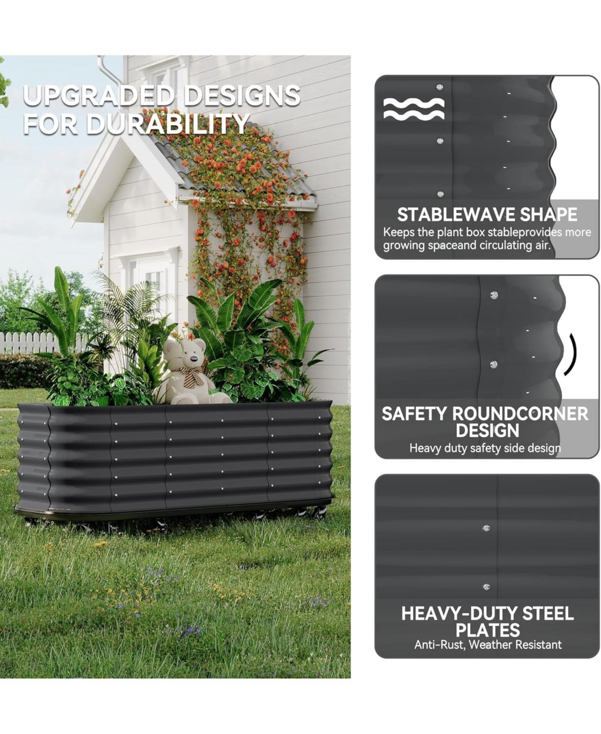 Xo 94x24x20in Self-Watering Raised Garden Bed, Metal Planter Box with Wheels and Water Reservoir for Outdoor Patio Garden