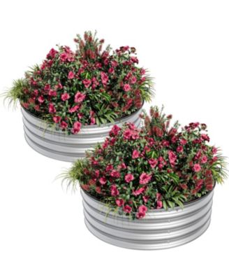 Round Galvanized Raised Garden Bed 2x1 ft, Metal Planter Box Set, Rustproof Open Bottom, Vegetables and Flowers