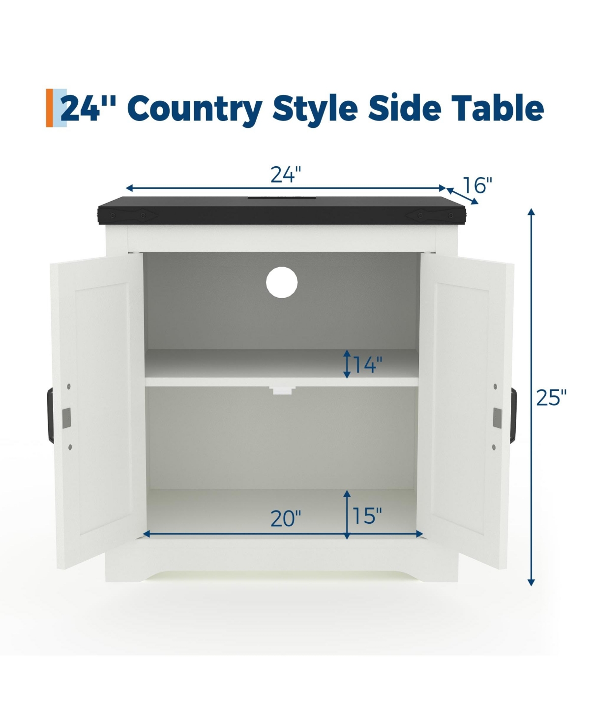 homfan Farmhouse End Table with Charging Station, Barn Door Nightstand with Adjustable Shelf for Bedroom, Living Room, or Office