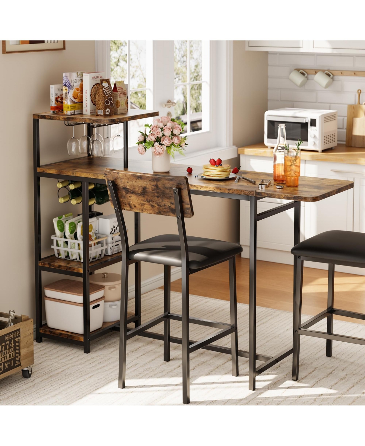 homfan Space-Saving 3-Piece Dining Table Set for 2