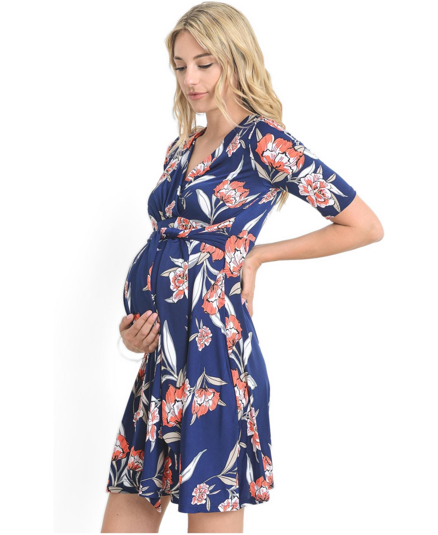 Женское платье Hello Miz V-Neck Floral Wrap Nursing Dress with Tie Waist, цвет: Тёмно-синий — фото 2