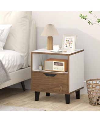 Nightstand Mid Century Modern Bedside Table with Drawer Open storage Shelf