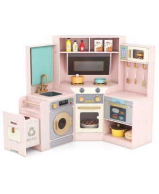 Corner Kitchen with Lights and Sounds Interactive Wooden Playset for Ages three plus