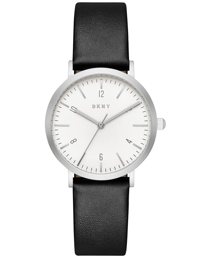 DKNY Women's Dress Black Leather Strap Watch 36mm, Created for Macy's ...