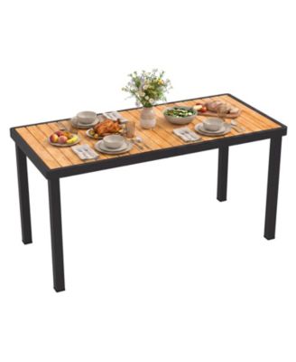 Acacia Wood Outdoor Dining Table Rectangular Patio Table w/ 1.97'' Umbrella Hole