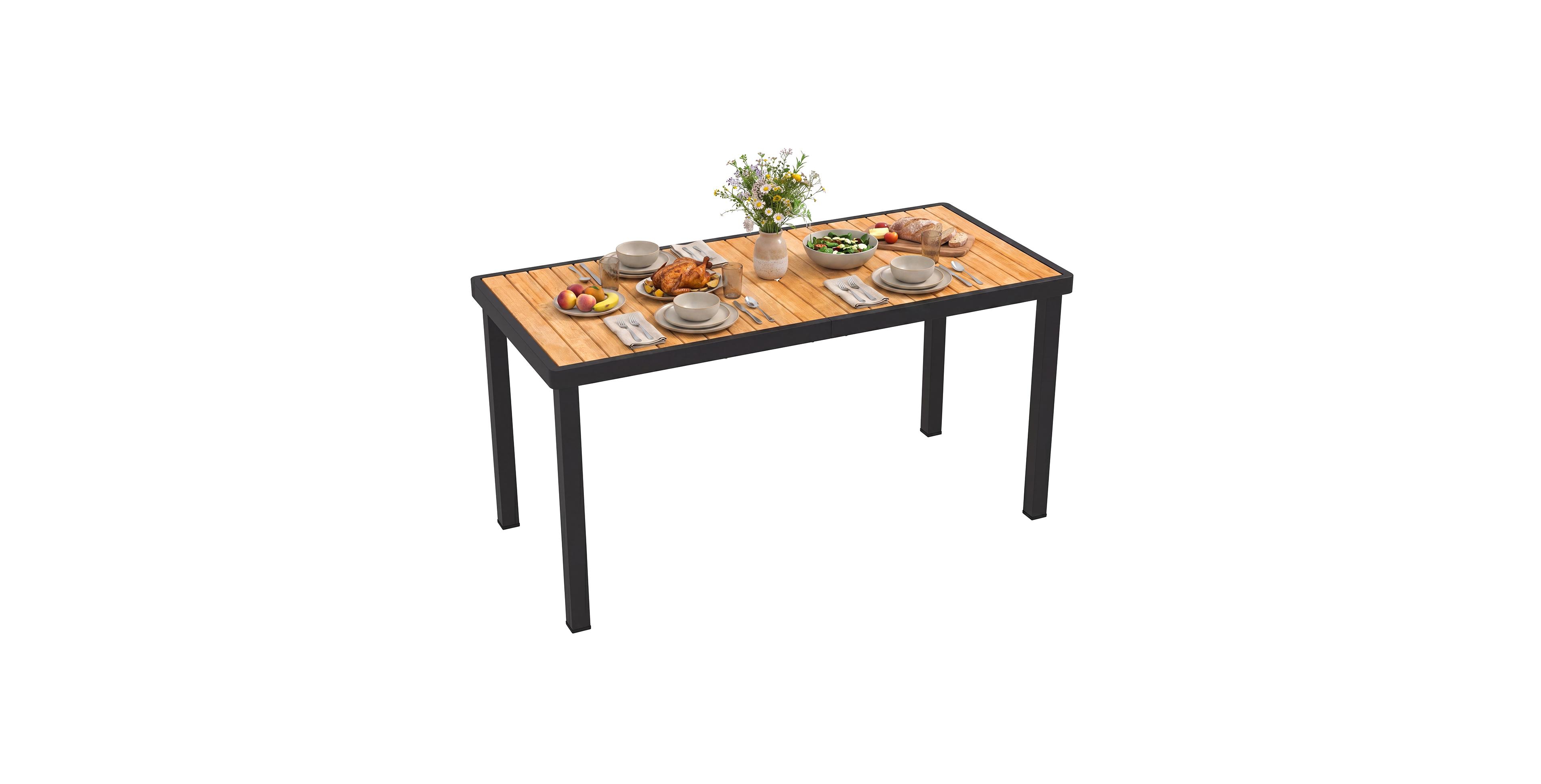 Gymax Acacia Wood Outdoor Dining Table Rectangular Patio Table w/ 1.97'' Umbrella Hole