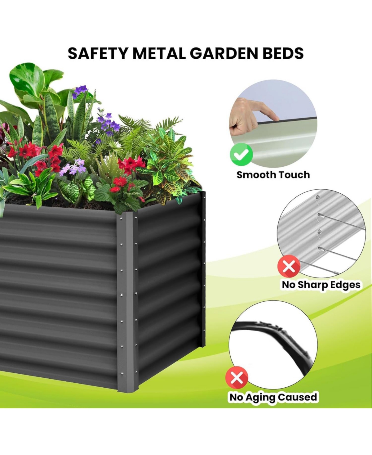 Xo 2-Pack 6x3x2FT Galvanized Raised Garden Bed, Heavy Duty Metal Planter Box with Safety Edge, Outdoor Garden Beds for Vegetables