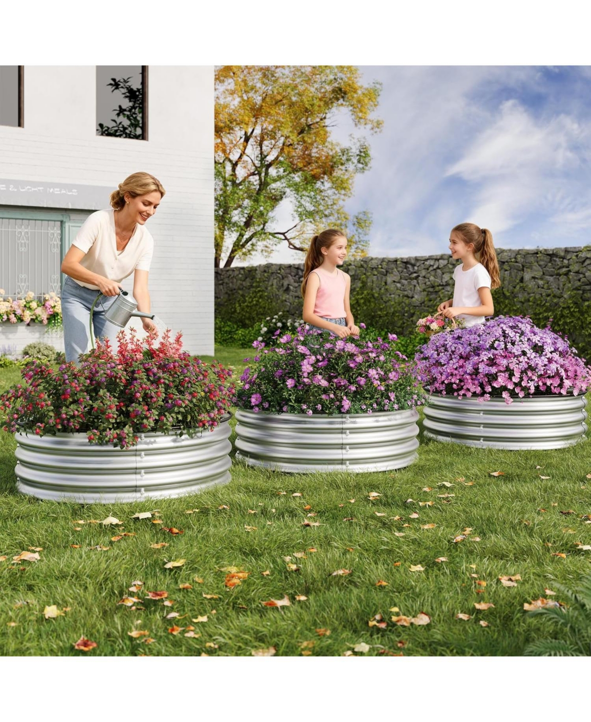 Xo Round Metal Raised Garden Bed 2x1 ft, Galvanized Steel Planter Box, Rustproof Open Bottom, Easy Assembly