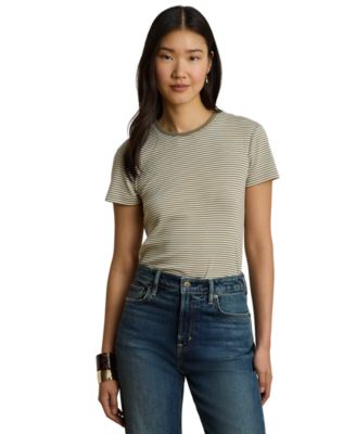 Petite Striped Rib-Knit Stretch Crewneck T-Shirt