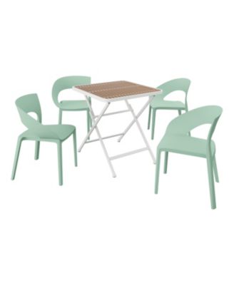 5-Piece Outdoor Dining Set - Square Table with 4 PP Chairs, Lightweight PP Tabletop with Metal Legs