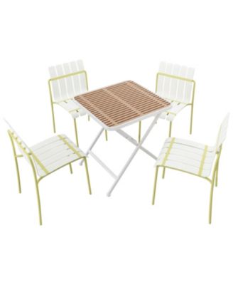 5-Piece Outdoor Dining Set - Square Folding Table with 4 Striped Color Block Chairs