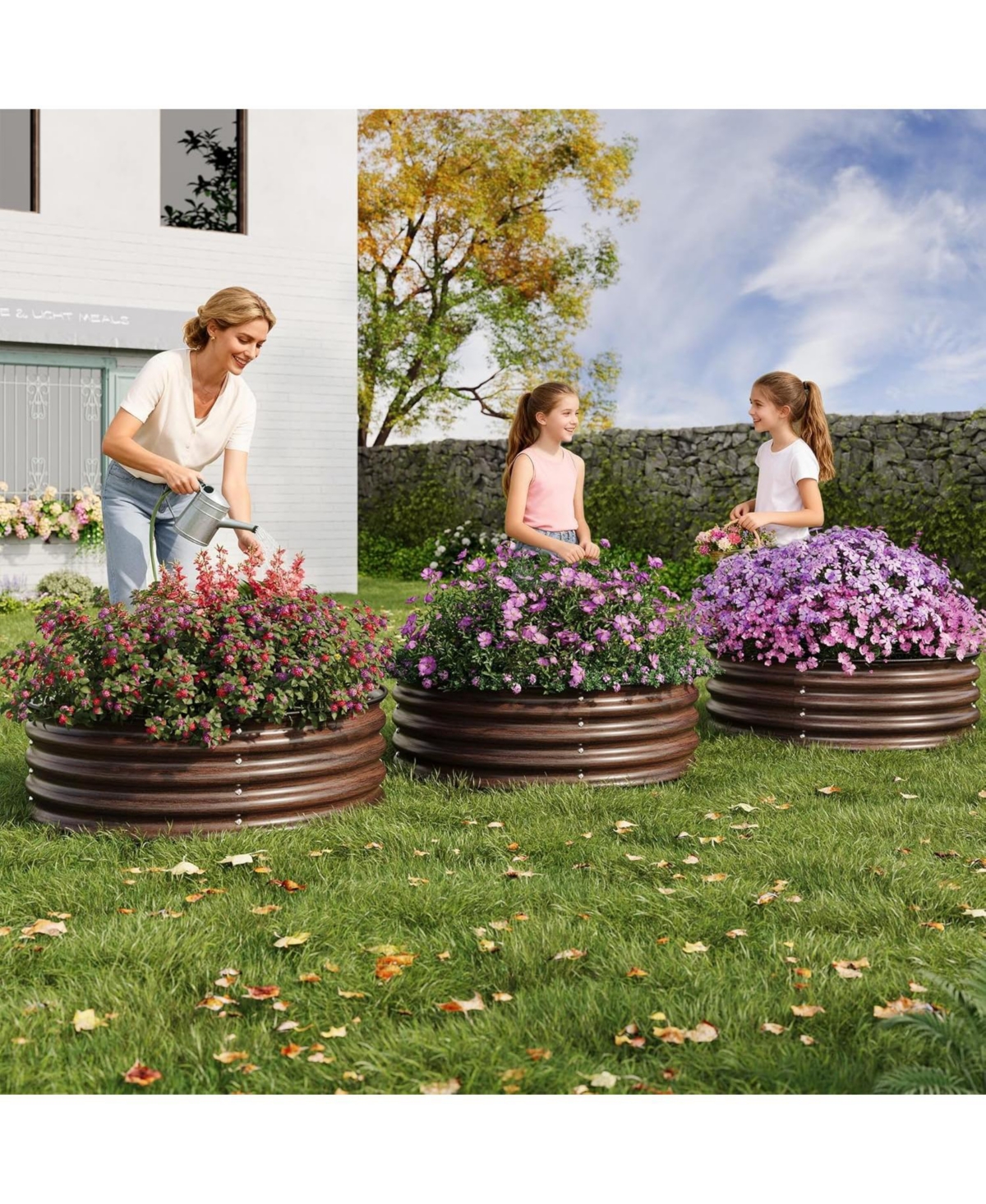 Xo Round Galvanized Raised Garden Bed 2x1 ft, Metal Planter Box, Rust and Corrosion Resistant, Easy Assembly