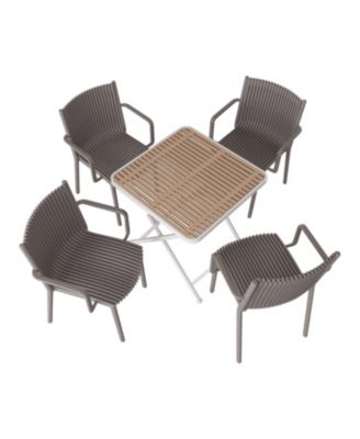 5-Piece Outdoor Dining Set – Square Folding Table with 4 Stackable PP Armchair
