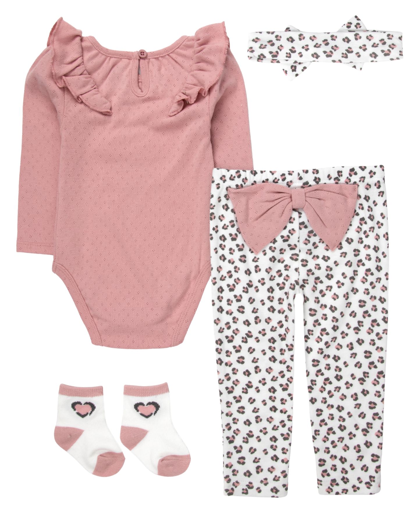 Комплекты Baby Essentials Long-Sleeve Bodysuit, Leggings, Socks and Headband, 4-Piece Set для девочек-малышей, цвет: Розовый / Белый — фото 2
