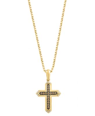 Men's White Diamond (1/20 ct. t.w.) & Brown Diamond (1/3 ct. t.w.) Pendant Necklace in 14k Gold-Plated Sterling Silver