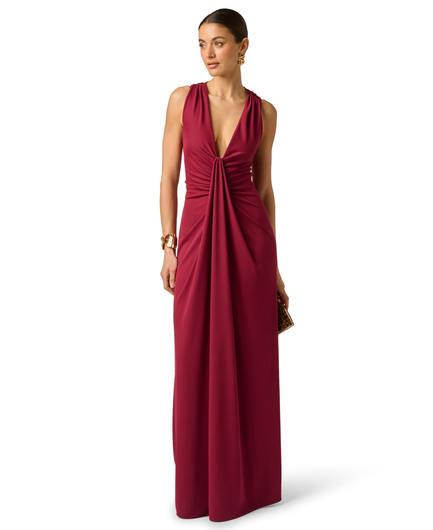 Women's Artisan Plunge V-Neck Draped Ball Gown