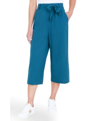 Women's High-Waist Tie-Belt Cropped Trousers