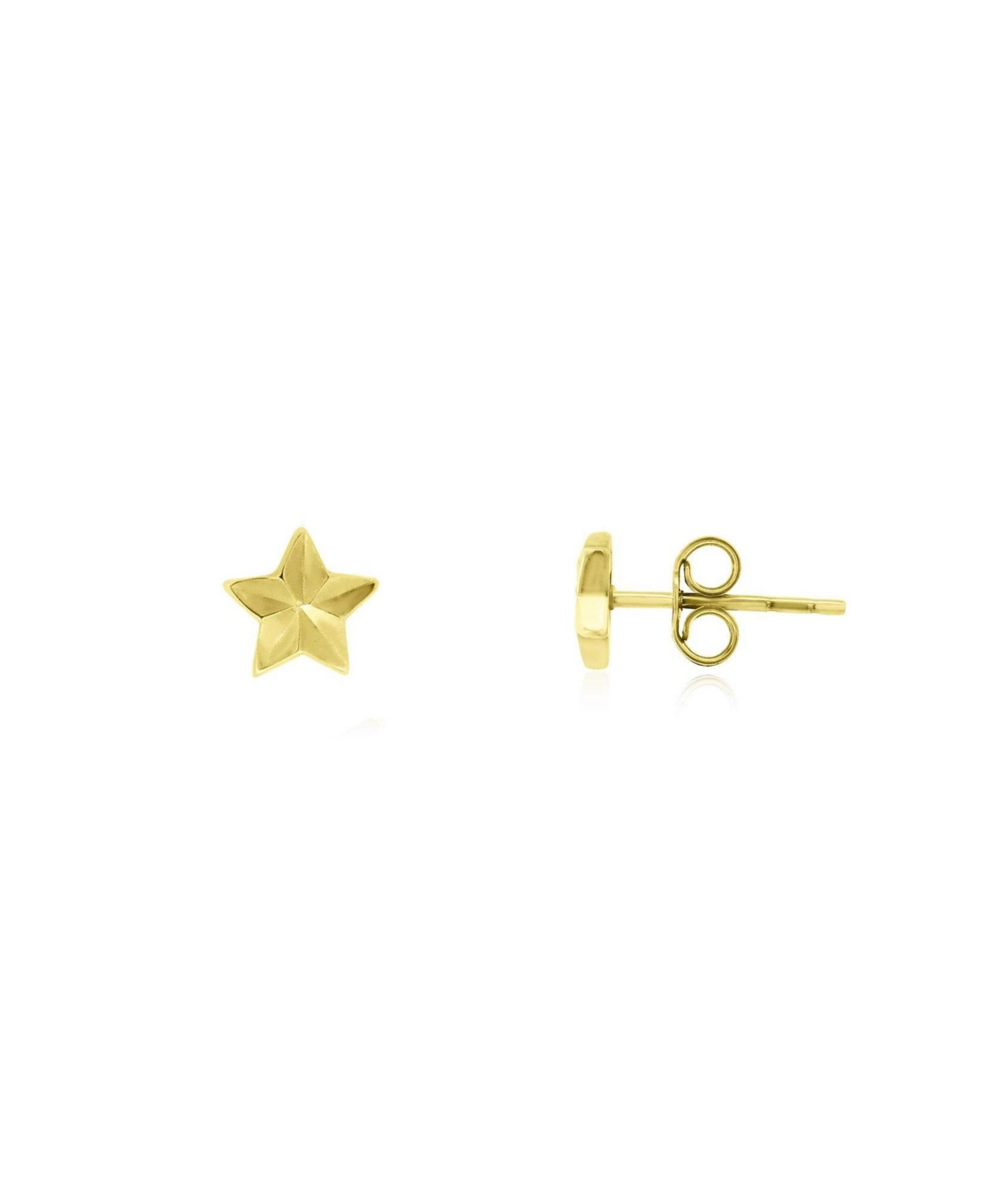 Fluted Puffy Star Stud Earrings 14K Yellow Gold