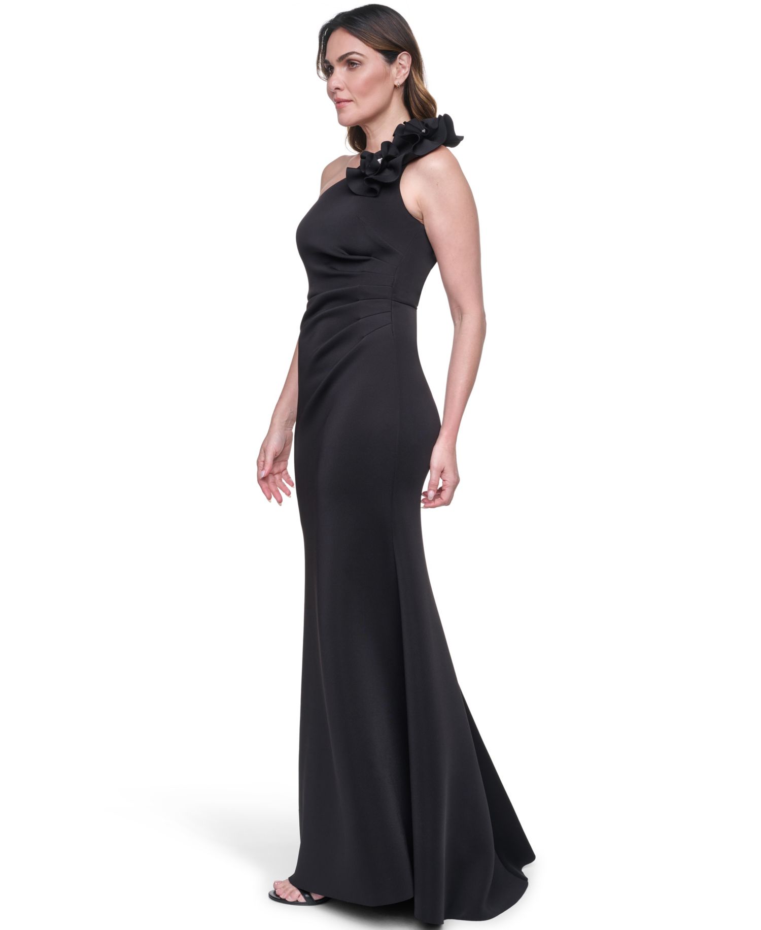 Women's One-Shoulder Floral Applique Ball Gown