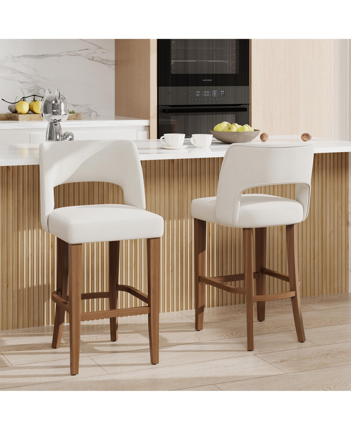 homfan Bar Stools Set of 2, 26 Inches Upholstered Bar Stools with Wood Legs, Modern Ergonomic Bar Stools Kitchen Island Dining Room Bar