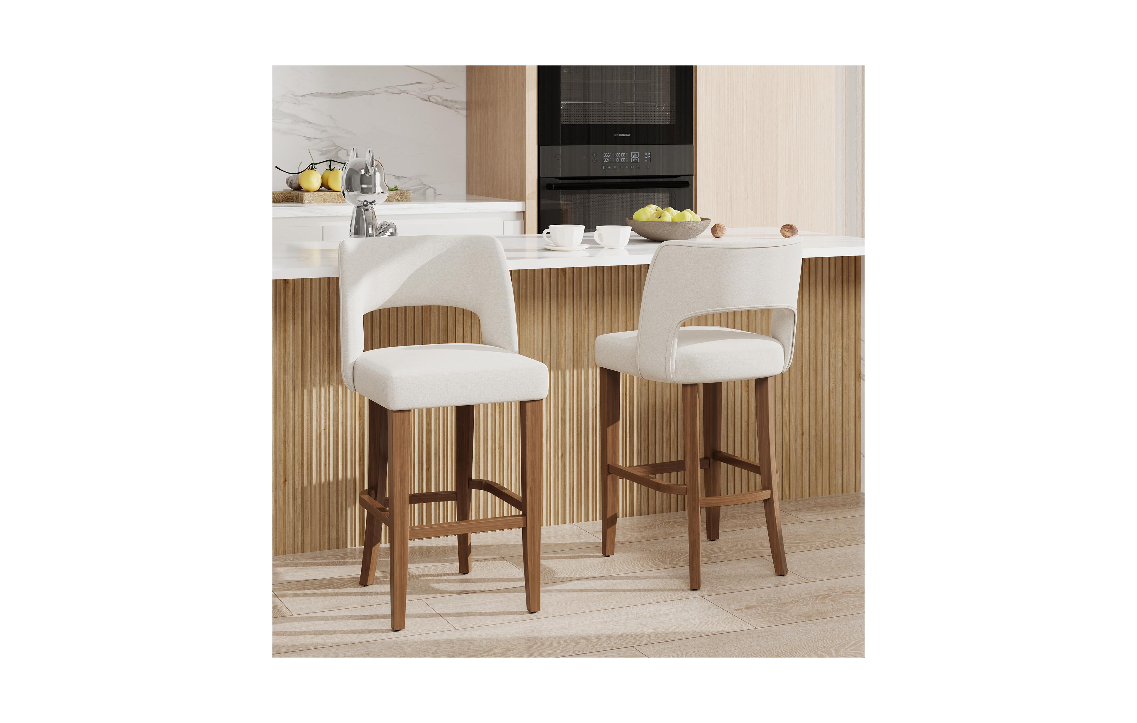 homfan Bar Stools Set of 2, 26 Inches Upholstered Bar Stools with Wood Legs, Modern Ergonomic Bar Stools Kitchen Island Dining Room Bar