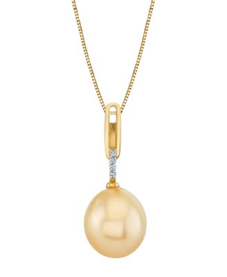Cultured Golden South Sea Pearl (9mm) & Diamond Accent Pendant Necklace in 10k Yellow Gold