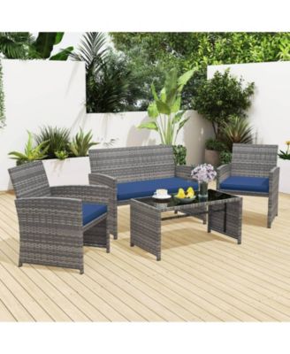 Patio Furniture Set with Tempered Glass Coffee Table Loveseat Single Sofas