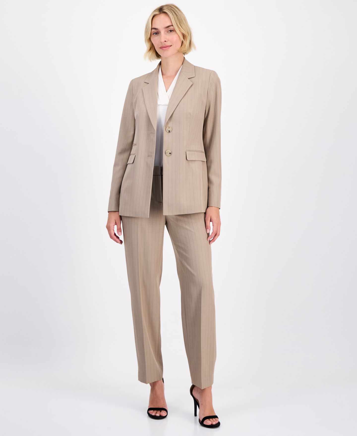 Женские брюки Anne Klein Pinstriped Straight-Leg Ankle, цвет: Натуральный глиняный / Чёрный — фото 4