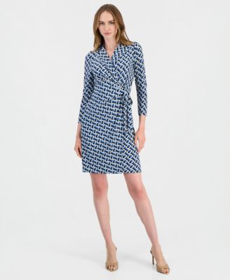 Women's Notched-Collar 3/4-Sleeve Wrap Dress