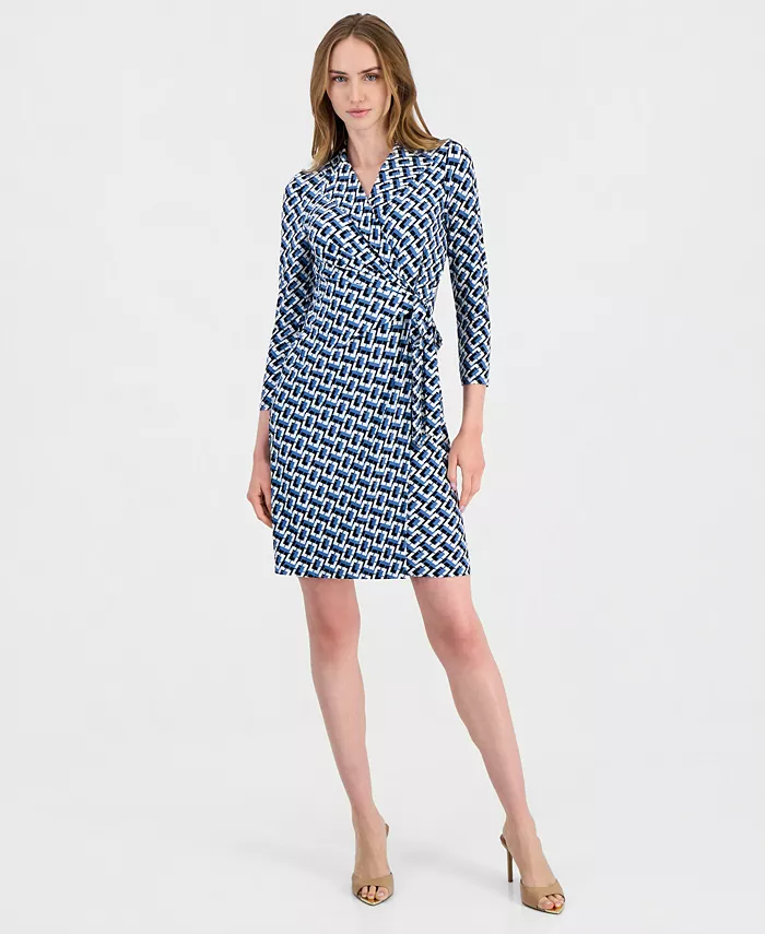 Women's Notched-Collar 3/4-Sleeve Wrap Dress
